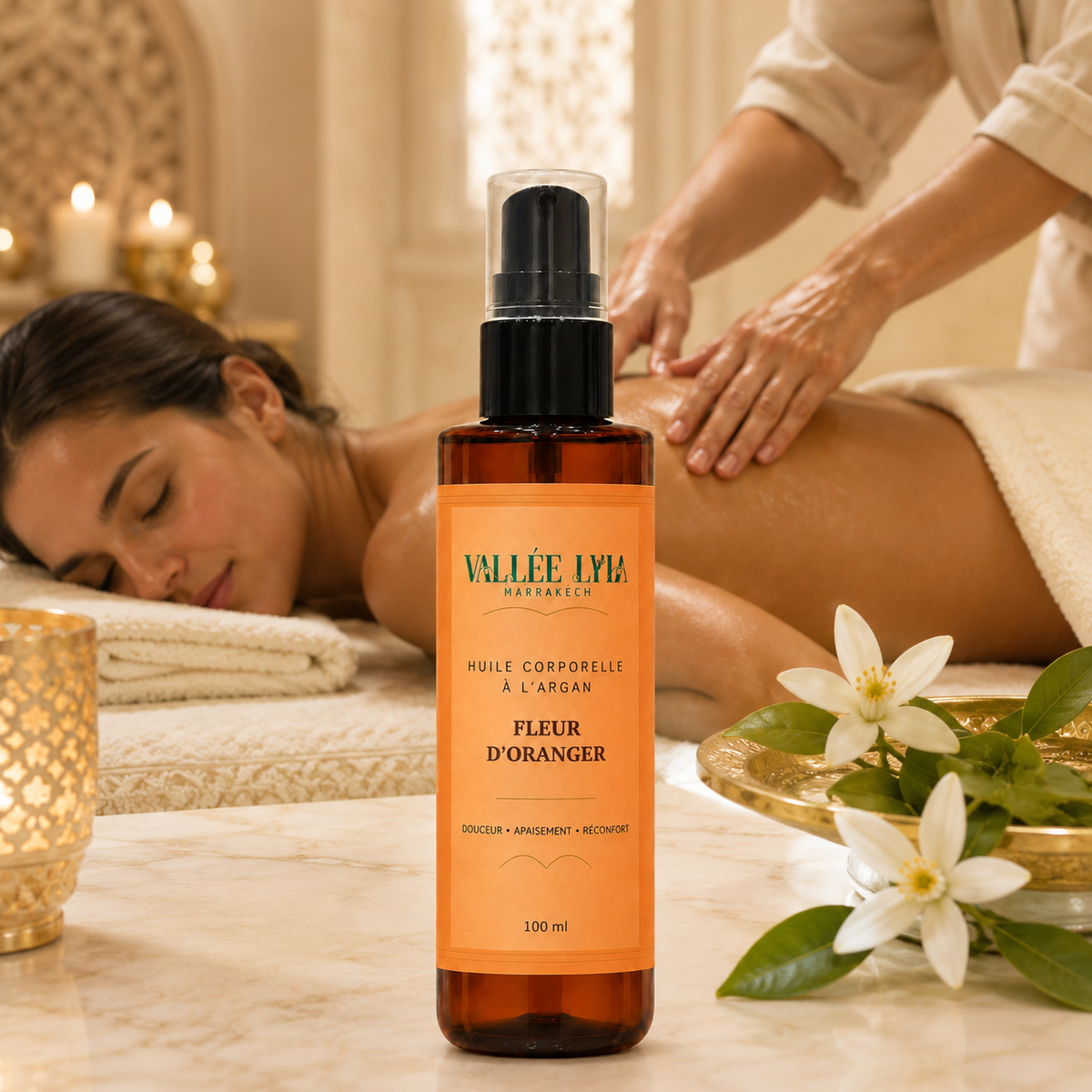 Huile corporelle à l’argan — Fleur d’Oranger — massage